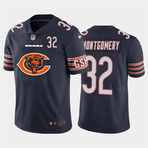 Personalized Bears 32 David Montgomery Navy Team Big Logo Number Untouchable Limited Jersey