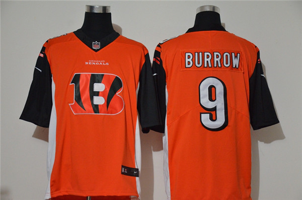 Personalized Bengals 9 Joe Burrow Orange Team Big Logo Untouchable Limited Jersey