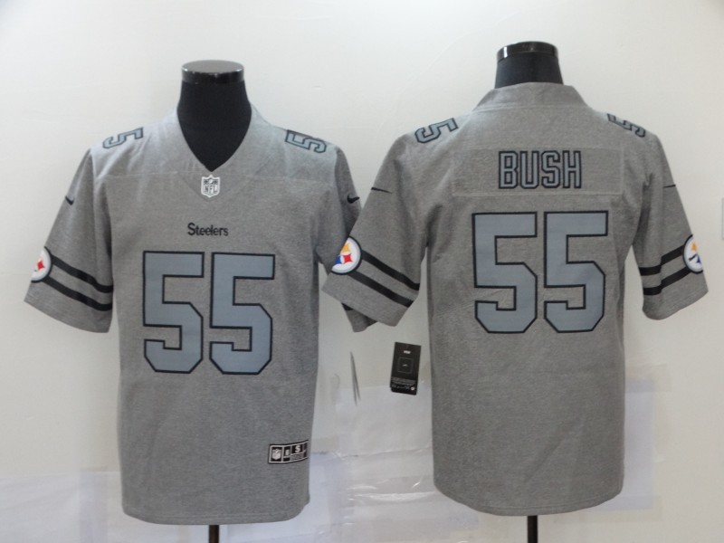 Personalized Steelers 55 Devin Bush 2019 Gray Gridiron Gray Untouchable Limited Jersey