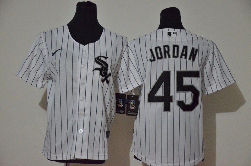 Personalized Youth White Sox 45 Michael Jordan White Youth 2020 Cool Base Jersey