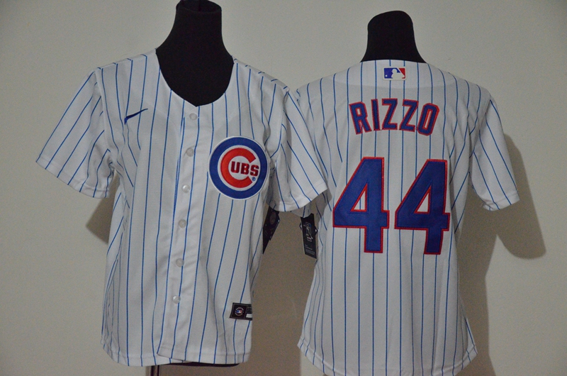 Personalized Youth Cubs 44 Anthony Rizzo White Youth Cool Base Jersey