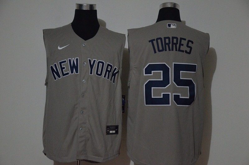 Personalized Yankees 25 Gleyber Torres Gray Cool Base Sleeveless Jersey