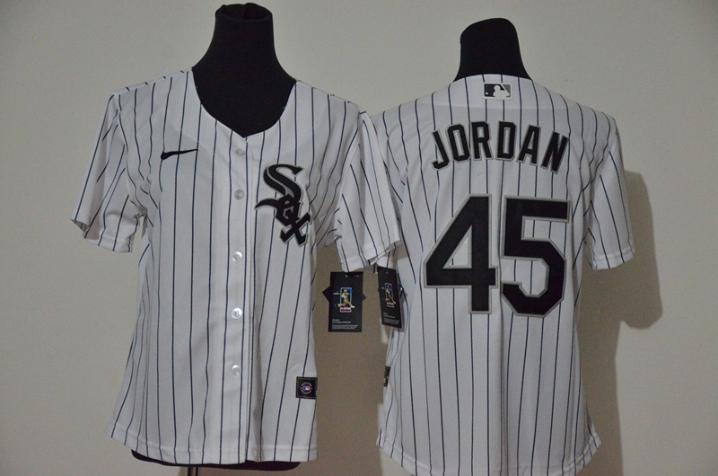 Personalized Women White Sox 45 Michael Jordan White Women 2020 Cool Base Jersey