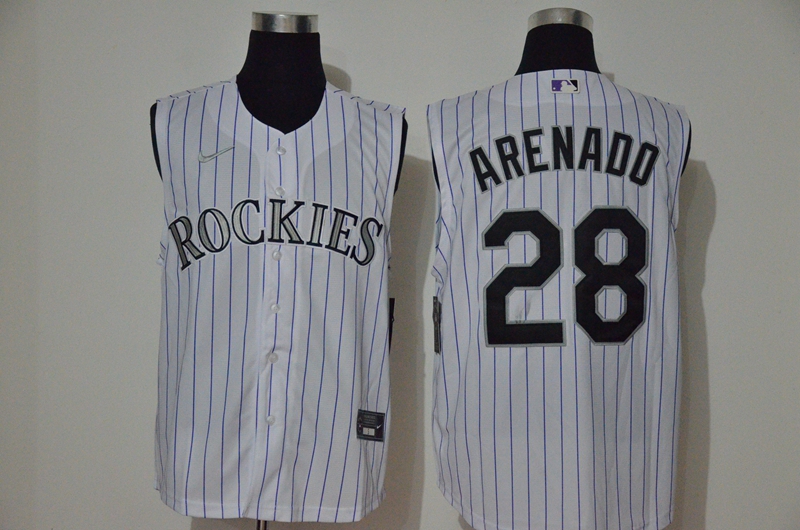 Personalized Rockies 28 Nolan Arenado White Cool Base Sleeveless Jersey