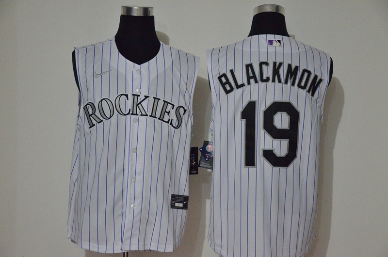 Personalized Rockies 19 Charlie Blackmon White Cool Base Sleeveless Jersey