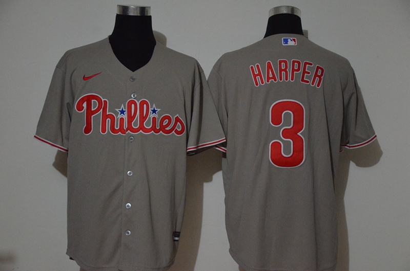 Personalized Phillies 3 Bryce Harper Gray 2020 Cool Base Jersey