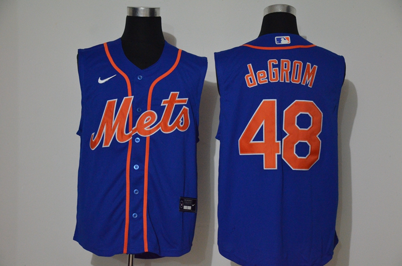 Personalized Mets 48 Jacob DeGrom Royal Cool Base Sleeveless Jersey