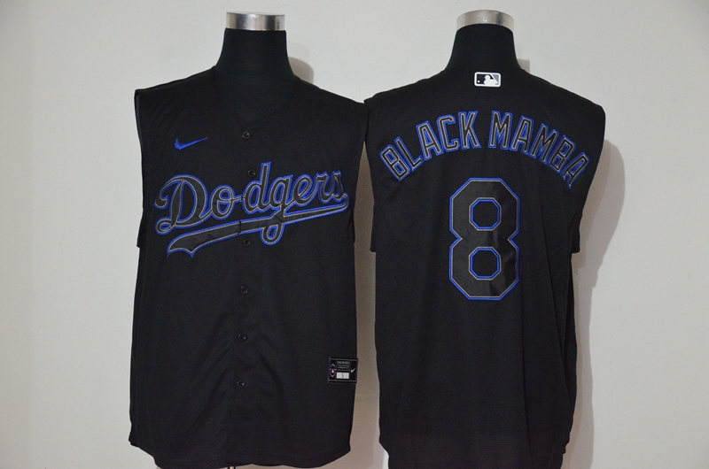 Personalized Dodgers 8 Black Mamba Black Cool Base Sleeveless Jersey