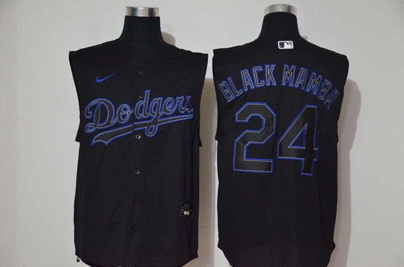 Personalized Dodgers 24 Black Mamba Black Cool Base Sleeveless Jersey