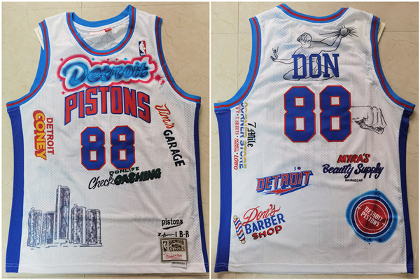 Personalized Pistons 88 Don White Hardwood Classics Jersey