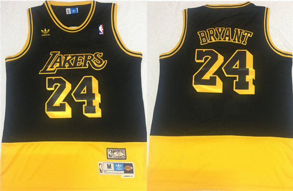 Personalized Lakers 24 Kobe Bryant Fluorescent Black Yellow Split Hardwood Classics Jersey