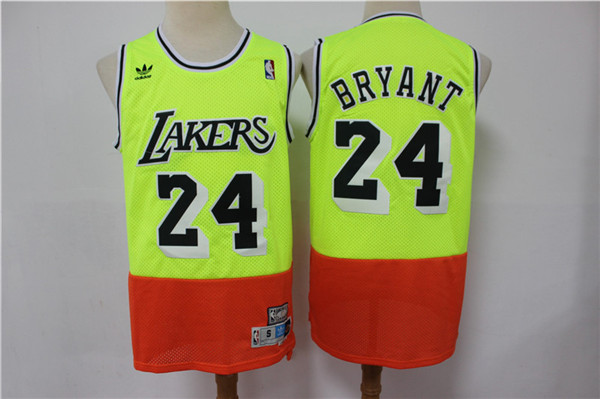 Personalized Lakers 24 Kobe Bryant Fluorescent Green Orange Split Hardwood Classics Jersey