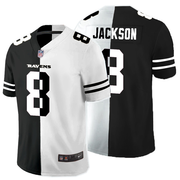 Personalized Ravens 8 Lamar Jackson Black And White Split Untouchable Limited Jersey