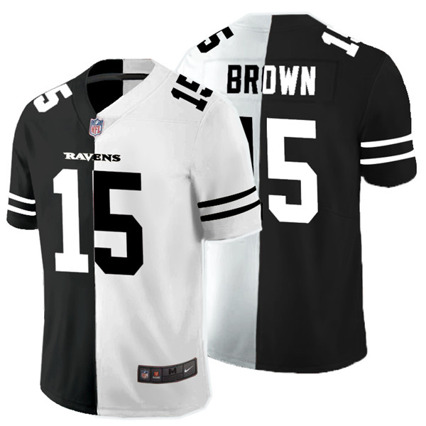 Personalized Ravens 15 Marquise Brown Black And White Split Untouchable Limited Jersey