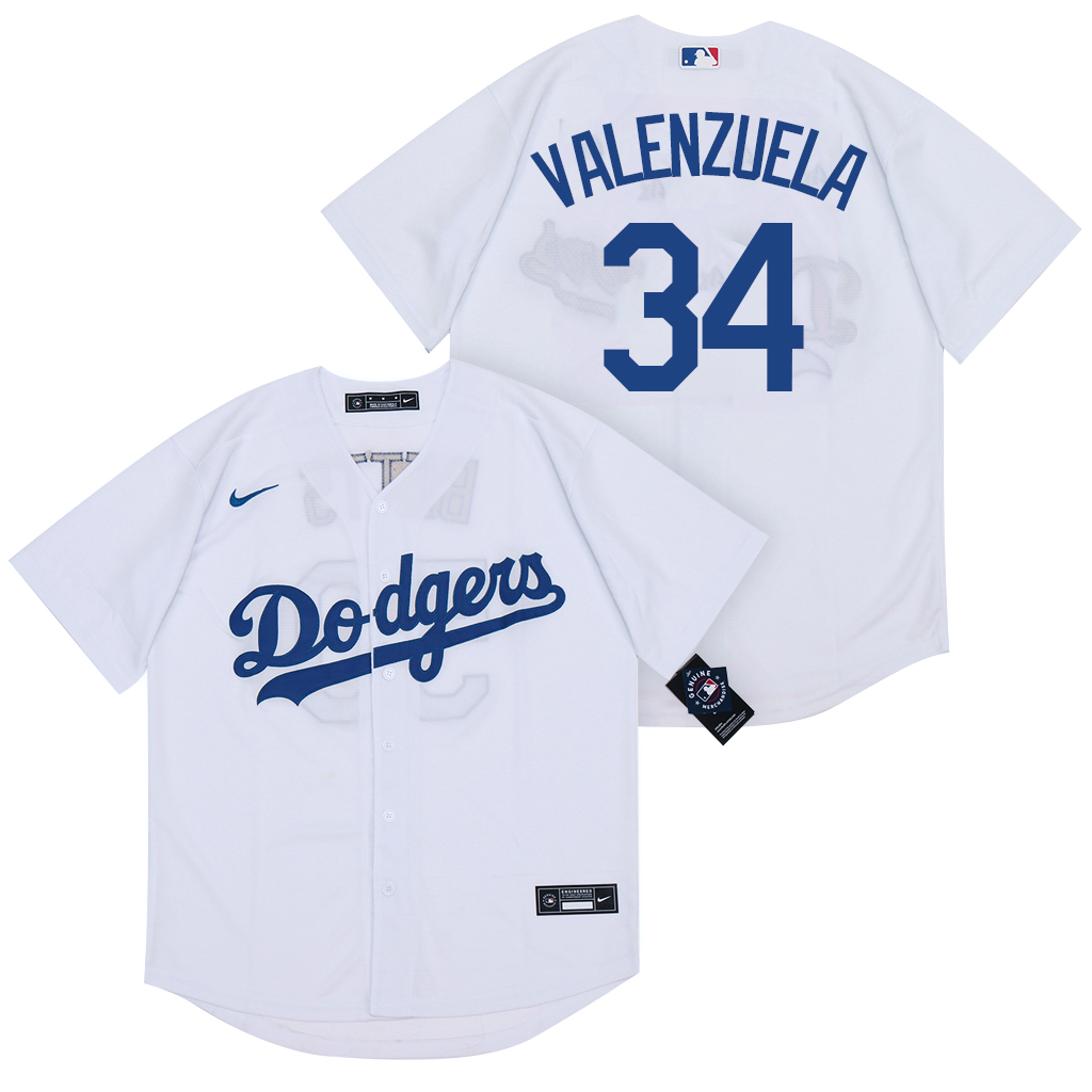 Personalized Dodgers 34 Fernando Valenzuela White 2020 Cool Base Jersey