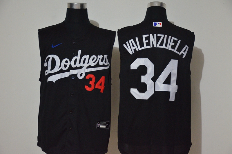 Personalized Dodgers 34 Fernando Valenzuela Black Cool Base Sleeveless Jersey