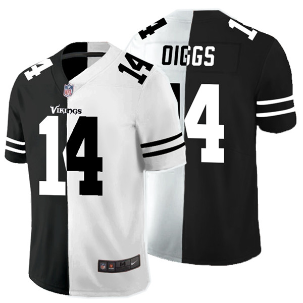 Personalized Vikings 14 Stefon Diggs Black And White Split Untouchable Limited Jersey
