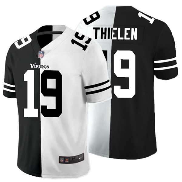 Personalized Vikings 19 Adam Thielen Black And White Split Untouchable Limited Jersey