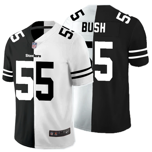 Personalized Steelers 55 Devin Bush Black And White Split Untouchable Limited Jersey