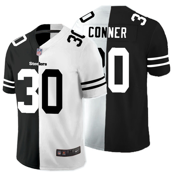 Personalized Steelers 30 James Conner Black And White Split Untouchable Limited Jersey