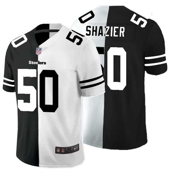 Personalized Steelers 50 Ryan Shazier Black And White Split Untouchable Limited Jersey