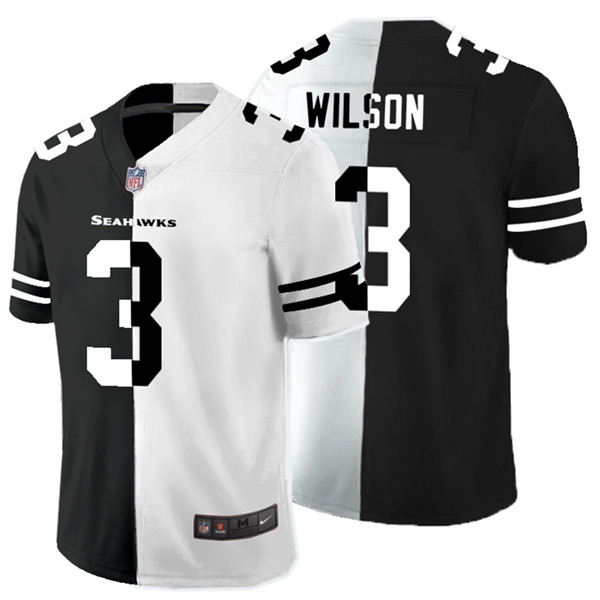 Personalized Seahawks 3 Russell Wilson Black And White Split Untouchable Limited Jersey