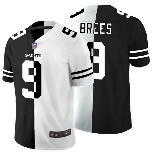 Personalized Saints 9 Drew Brees Black And White Split Untouchable Limited Jersey