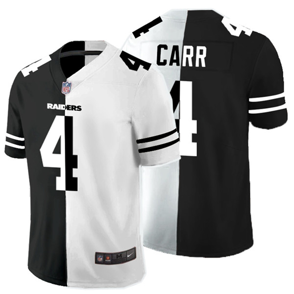 Personalized Raiders 4 Derek Carr Black And White Split Untouchable Limited Jersey