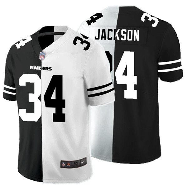 Personalized Raiders 34 Bo Jackson Black And White Split Untouchable Limited Jersey