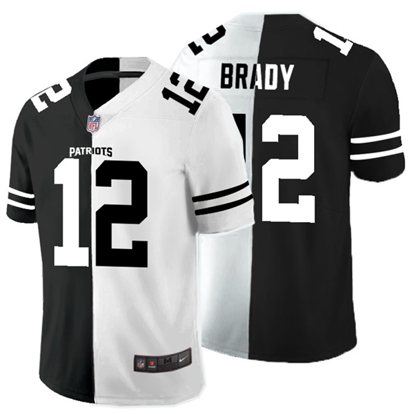 Personalized Patriots 12 Tom Brady Black And White Split Untouchable Limited Jersey