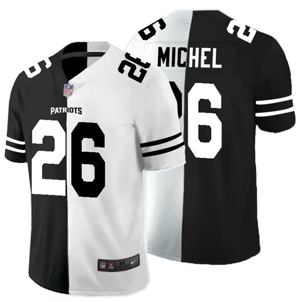 Personalized Patriots 26 Sony Michel Black And White Split Untouchable Limited Jersey