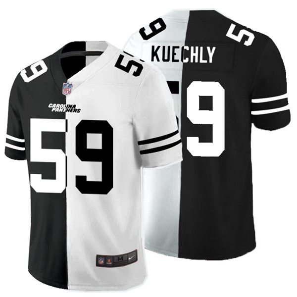 Personalized Panthers 59 Luke Kuechly Black And White Split Untouchable Limited Jersey