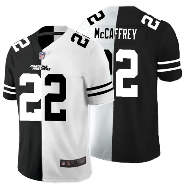 Personalized Panthers 22 Christian McCaffrey Black And White Split Untouchable Limited Jersey