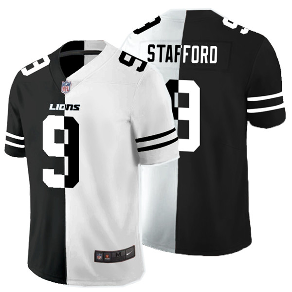 Personalized Lions 9 Matthew Stafford Black And White Split Untouchable Limited Jersey