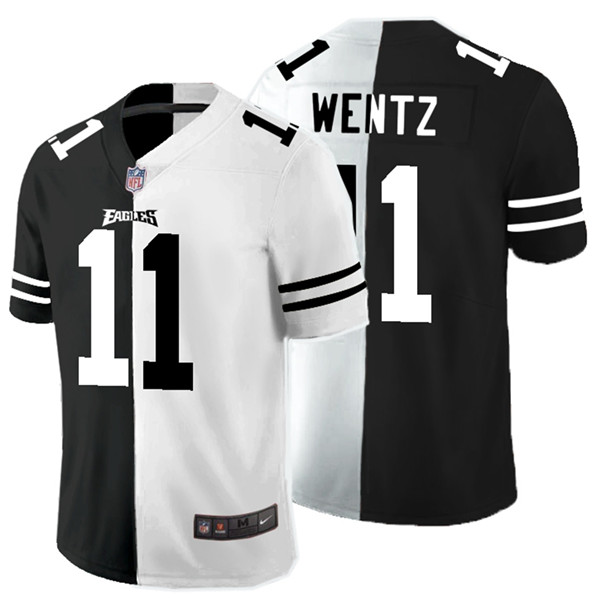 Personalized Eagles 11 Carson Wentz Black And White Split Untouchable Limited Jersey