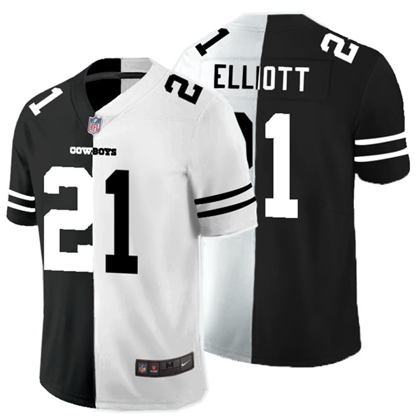 Personalized Cowboys 21 Ezekiel Elliott Black And White Split Untouchable Limited Jersey