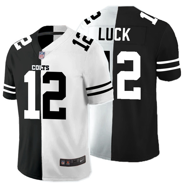 Personalized Colts 12 Andrew Luck Black And White Split Untouchable Limited Jersey