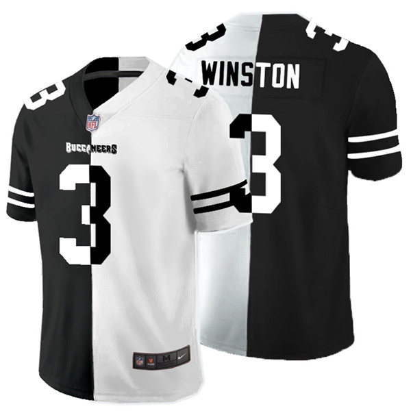 Personalized Buccaneers 3 Jameis Winston Black And White Split Untouchable Limited Jersey