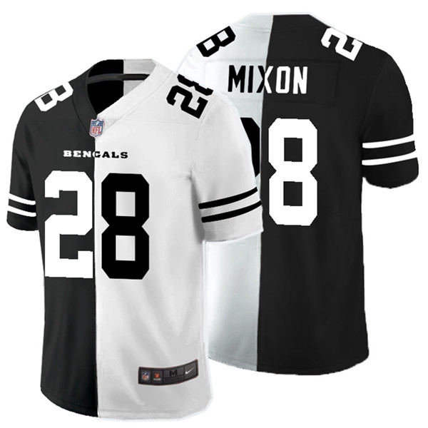 Personalized Bengals 28 Joe Mixon Black And White Split Untouchable Limited Jersey