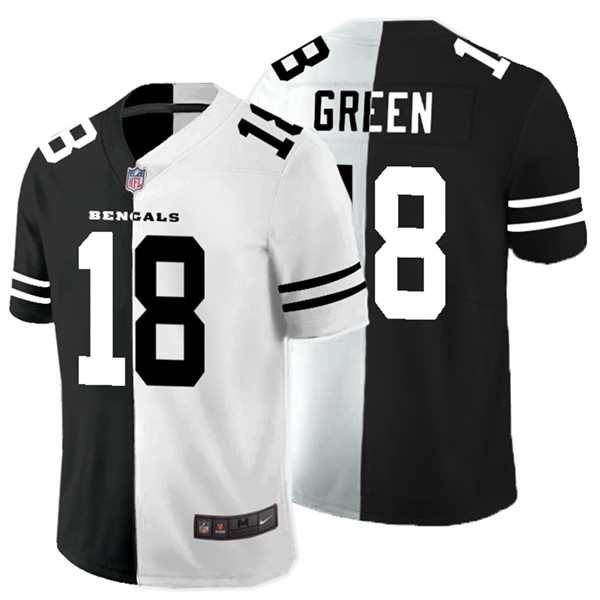 Personalized Bengals 18 A.J. Green Black And White Split Untouchable Limited Jersey