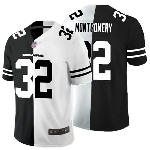 Personalized Bears 32 David Montgomery Black And White Split Untouchable Limited Jersey