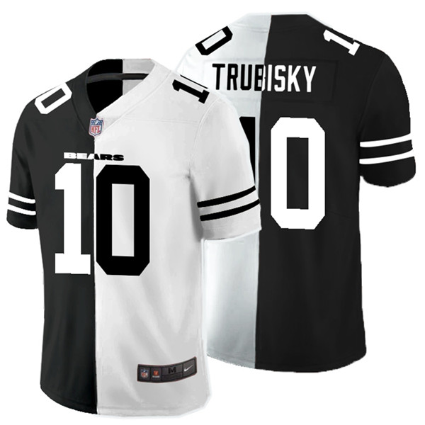 Personalized Bears 10 Mitchell Trubisky Black And White Split Untouchable Limited Jersey