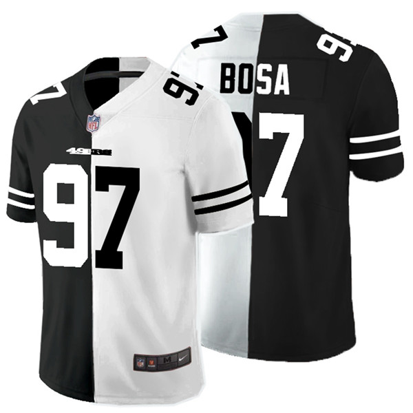 Personalized 49ers 97 Nick Bosa Black And White Split Untouchable Limited Jersey