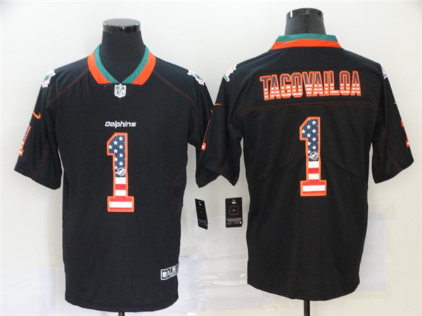 Personalized Dolphins 1 Tua Tagovailoa Black USA Flag Fashion Limited Jersey