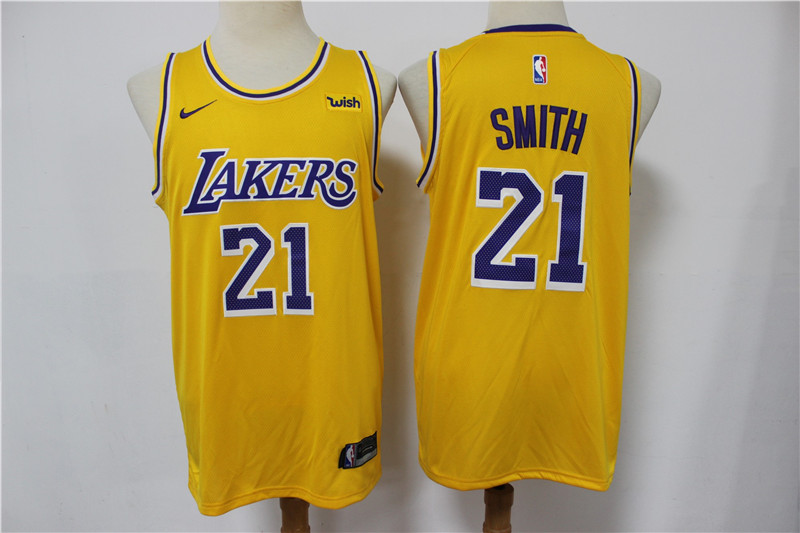 Personalized Lakers 21 J.R. Smith Yellow Swingman Jersey