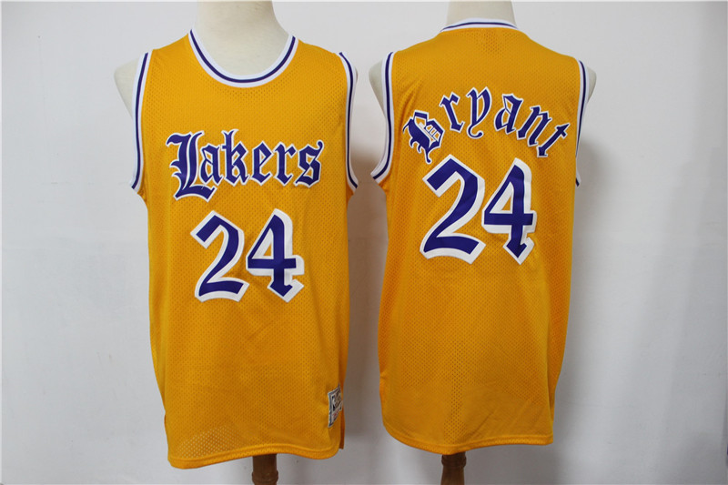 Personalized Lakers 24 Kobe Bryant Yellow Faded Swingman Jersey
