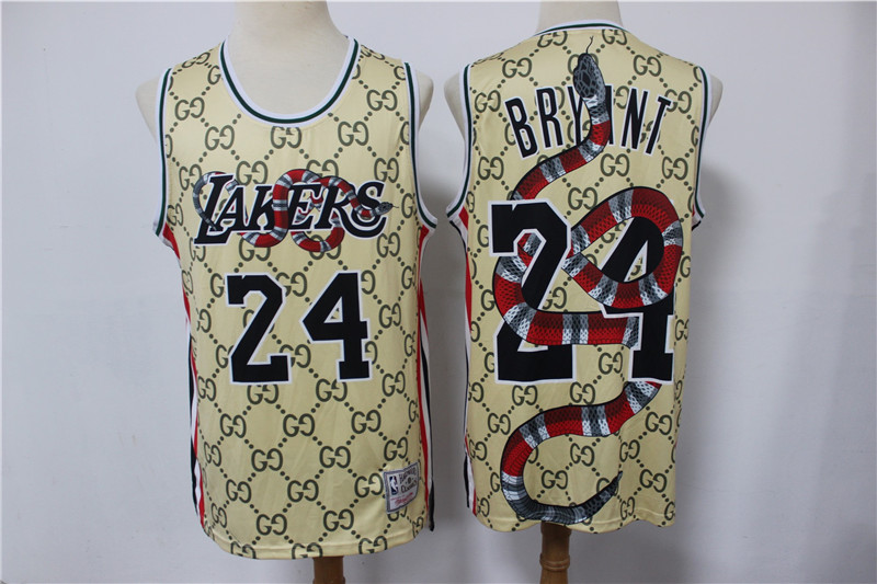 Personalized Lakers 24 Kobe Bryant Gray Gucci Chinese Dragon Hardwood Classics Jersey