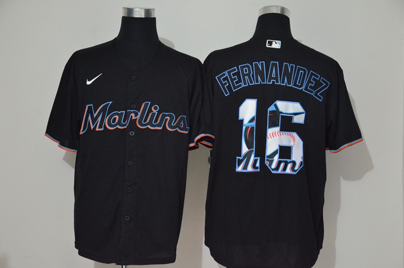 Personalized Marlins 16 Jose Fernandez Black 2020 Cool Base Fashion Jersey