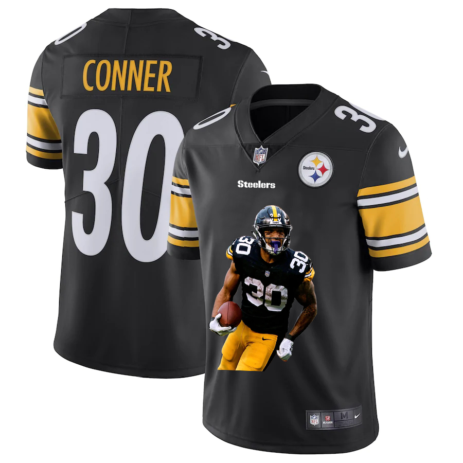 Personalized Steelers 30 James Conner Black Player Name Logo Untouchable Limited Jersey