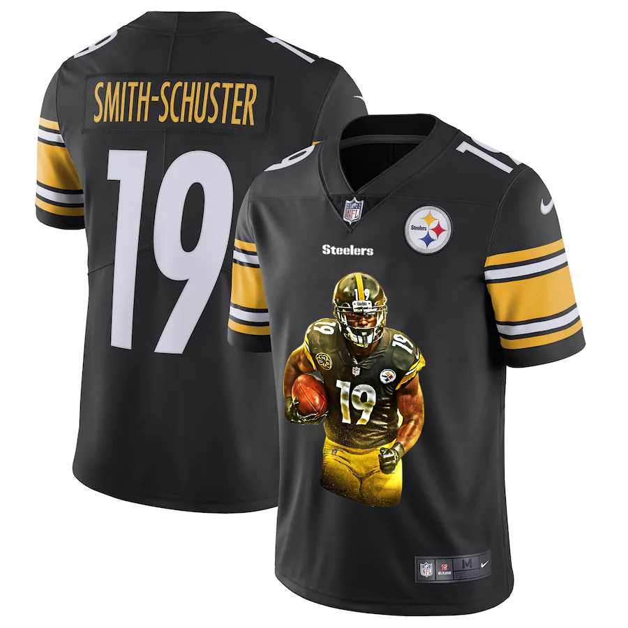 Personalized Steelers 19 JuJu-Smith Schuster Black Player Name Logo Untouchable Limited Jersey